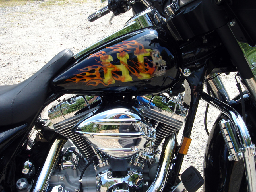 Harley Custom Paint Airbrushed Skulls with Fire and Flames FLHT
